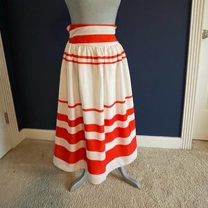 White and orange striped full high waisted skirt